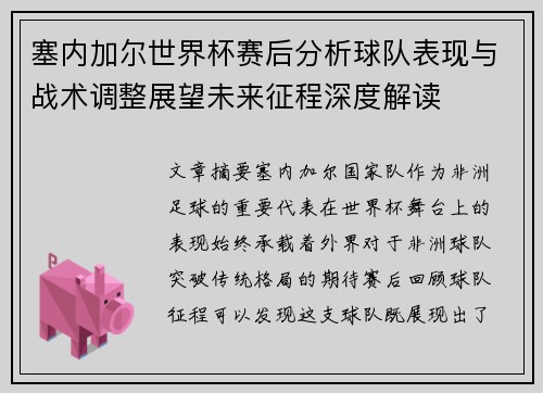 塞内加尔世界杯赛后分析球队表现与战术调整展望未来征程深度解读